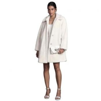 Coast Women's Faux Fur Cape with Buttons – Ivory, S12