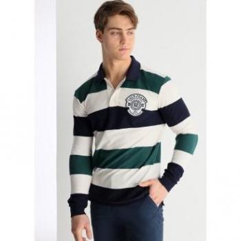 Polo Masculino Lois Jeans con Franjas Bajas y Detalle Blanco