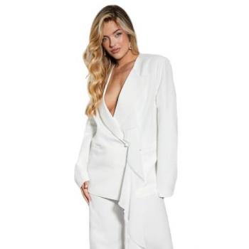 MissPap Women's Structured Blazer with Mesh Frills