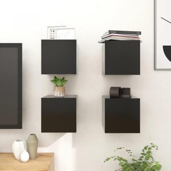 Armadi a Muro per TV 4 pz Neri 30,5x30x30 cm