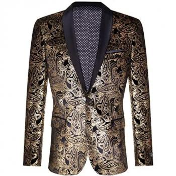 TruClothing Mens Black Velvet Tuxedo Jacket with Gold Paisley Design