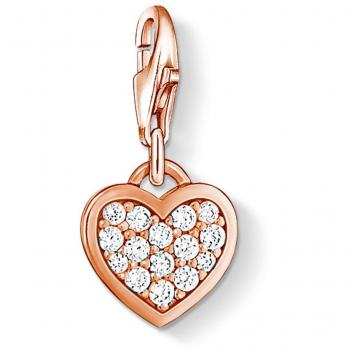 Charm de Plata con Corazón Brillante y Baño de Oro Rosa