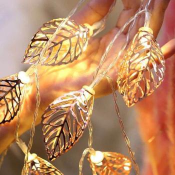 Éclairage Guirlande Feuilles d'Or et Fer, pour Salle & Extérieur Célébration