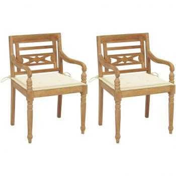 Conjunto de Cadeiras Batávia em Teca com Almofadas Creme