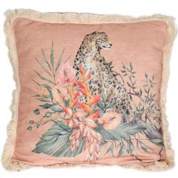Cojín de Poliester 400gr Estampado Tigres Rosa con Flecos
