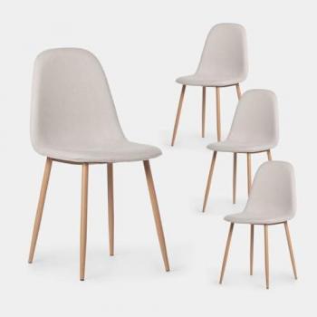 4 chaises élégantes rembourrées beige avec base en bois naturel