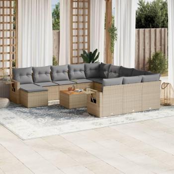 Set de sofás de jardín 13 piezas con cojines beige