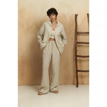 Pedasa Damen Hemd-Hosen-Set Steinfarben