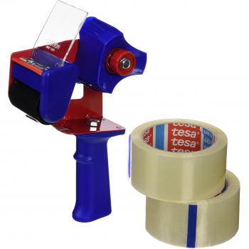 Tesa Transparent Tape Bundle – 2 × 66 m, 50 mm + Dispensing Gun
