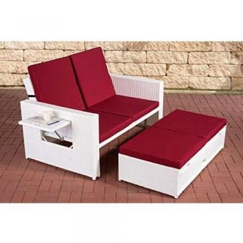 CLP Ancona Outdoor-Loungesofa 2er in Weiß mit Rubinroten Polstermaterial