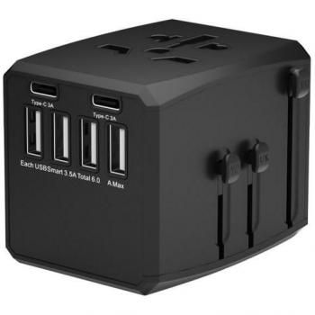 MicroConnect Reiseadapter mit 4 USB A und 2 USB C Ports