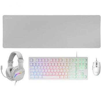 Tastiera RGB Fissa + Mouse RGB Flow 3200 DPI + Cuffie Over-Ear RGB + Tappetino XXL Bianco