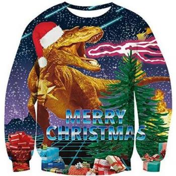 Festlicher 3D Dino-Licht Sweatshirt von AIDEAONE (Unisex)