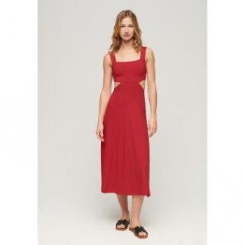 Robe ajourée rouge Superdry, longueur mi‑pieds, taille 44