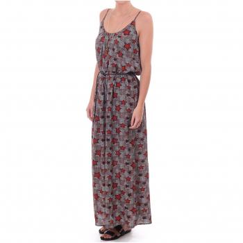 Red Star‑Print Maxi Dress with Lace‑Strap Detail