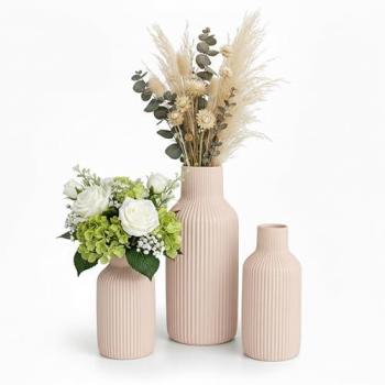 Set de 3 vases à fleurs en céramique, beige