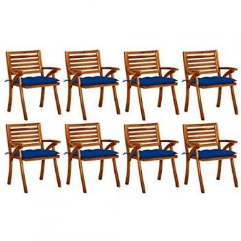 Sillas de jardín con almohadas de 8 piezas de madera maciza de Acacia