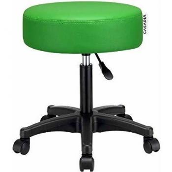 Tabouret à Roulettes Verte Réglable en Hauteur avec Coussin de Siège Pivotant