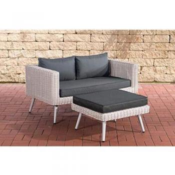 CLP Polyrattan 2er Sofa MOLDE mit Fußhocker I Perlweiß I Loungeset Rundrattan I Gartensofa mit Hocker I 5mm Rattandicke, Farbe:anthrazit, Sitzhöhe/Farbe:40 cm