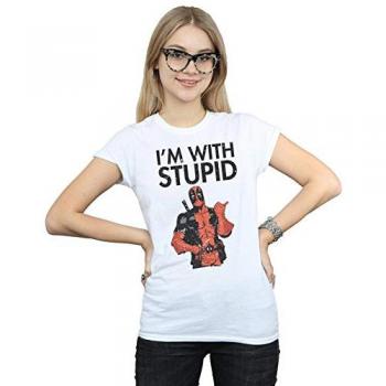 Deadpool “I’m With Stupid” Womens XL White Cotton Top