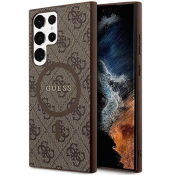 Coque MagSafe Guess 4G Collection en cuir marron pour Samsung Galaxy S24 Ultra