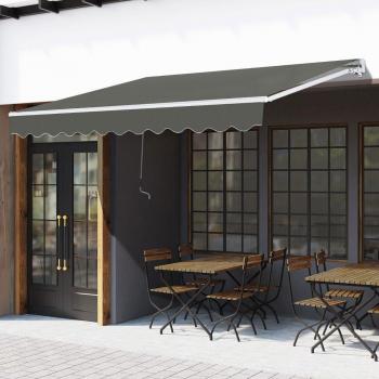 Outsunny Window Awning Canopy Garden Outdoor Shelter Patio Sun Shade UV Blocker Lightweight Aluminium Frame with Hand Crank 3 X 2m Grey