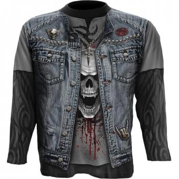 Allover-Print Spiral Thrash Metal T-Shirt – Schwarze Langärme XL