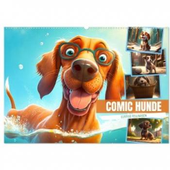 Comic Hunde (Wandkalender 2024 DIN A2 quer) CALVENDO Monatskalender