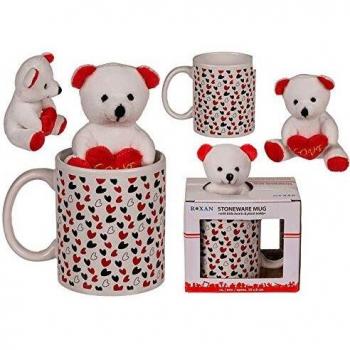 Taza de cerámica con osito y corazones, 10 x 8 cm
