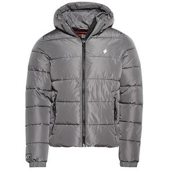 Giacca Puffer Sportiva Superdry con Cappuccio Grigio Scuro, Taglia L Uomo
