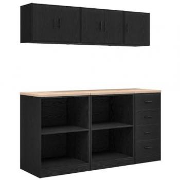 VidaXL Engineered Wood Black Garage Cabinets – 6 Pack