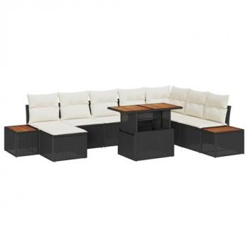 Colección de Comedor al Aire Libre 9 Cojines Negro y Beige Vidaxl