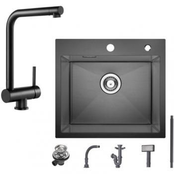 Évier de Cuisine 50x45cm en Acier Inoxydable avec Robinet Extractible