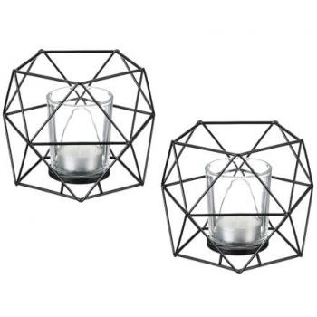 Portavelas de Metal Negro, Set de 2, Dimensiones 10 x 13 x 12 cm, para Velas Votivas