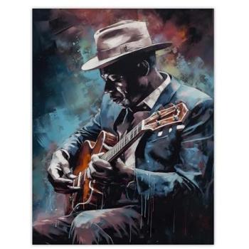 Premium Ragtime Blues Guitarist Painting – Unframed Watercolor Wall Decor