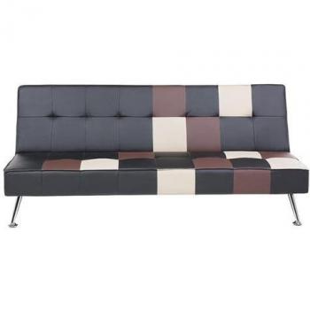 Beliani Armless Convertible Sofa Bed – Modern Fabric & Faux Leather Patchwork (Black/Beige) – Olsker Edition