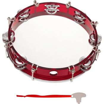 10 Inch Red Tambourine with Tuning Key