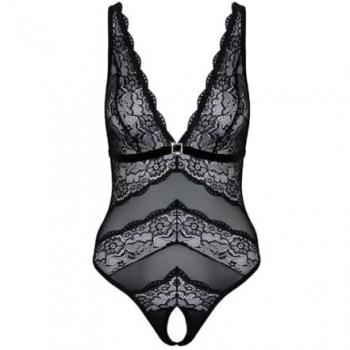 Cottelli Lingerie Black Lace Open Crotch Bodysuit