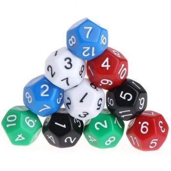 Acrylwürfel Set, 10 Stück, 12-seitig, mehrfarbig