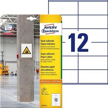 Avery Zweckform L7875-20 Strongly Adhesive Labels 105 x 48 mm 240 Labels