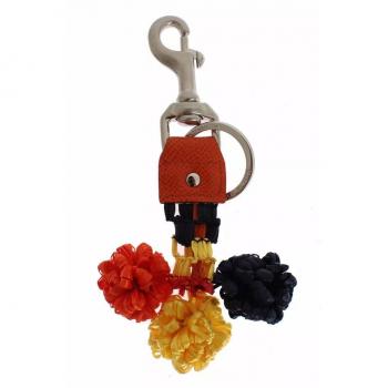 Leren sleutelhanger in rood en geel, raffia vindersluiting