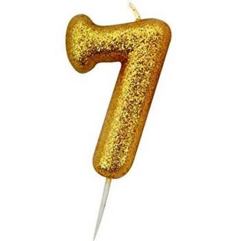 Bougie de luxe en or avec paillettes, chiffre 7 – Creative Party