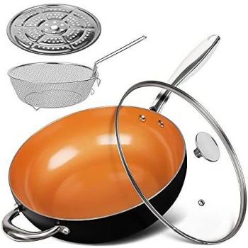 Copper‑Deep Wok Pan – 28 cm, Dual‑Purpose