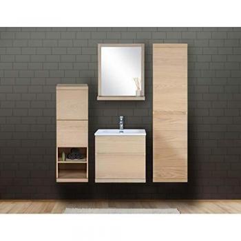 Ensemble de Salle de Bain ENIO chêne 120 cm Meuble + Vasque + 2 miroirs + 2 colonnes