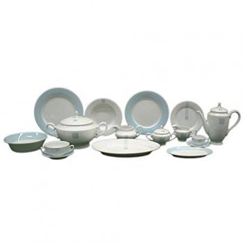 Colección de vajilla clásica de porcelana con 83 piezas en color blanco y azul AQUA