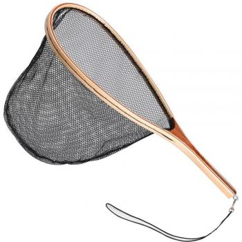 Nylon Fly Fishing Net with Wooden Handle and Rubber Mesh Scoop