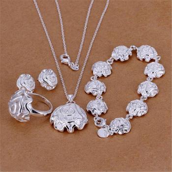 Conjunto de Joyas de Plata 925 con Colgante de Flor Rosa para Mujer