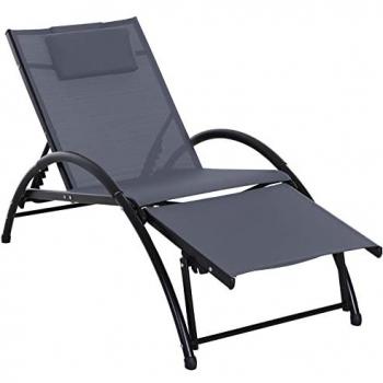 Outsunny Sun Lounger Half Circle Arms Adjustable Head Footrest Aluminium Frame