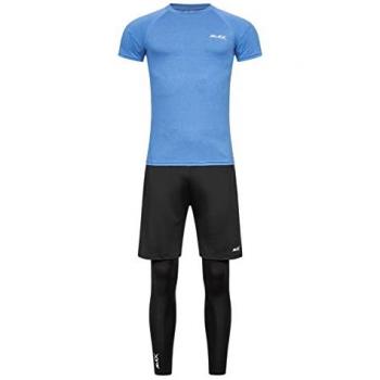 Herren Fitnesswear JELEX Sportinator – 3‑teiliges Trainingsequipment (Tee, Shorts, Leggings) – XL Blau