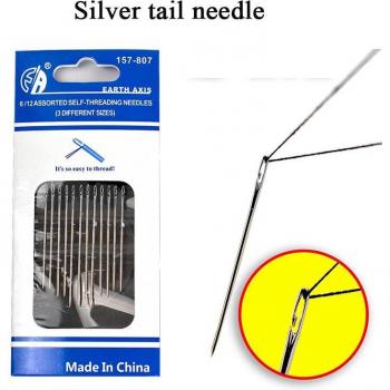 Set d’aiguilles de couture inox, double taille, queue argentée